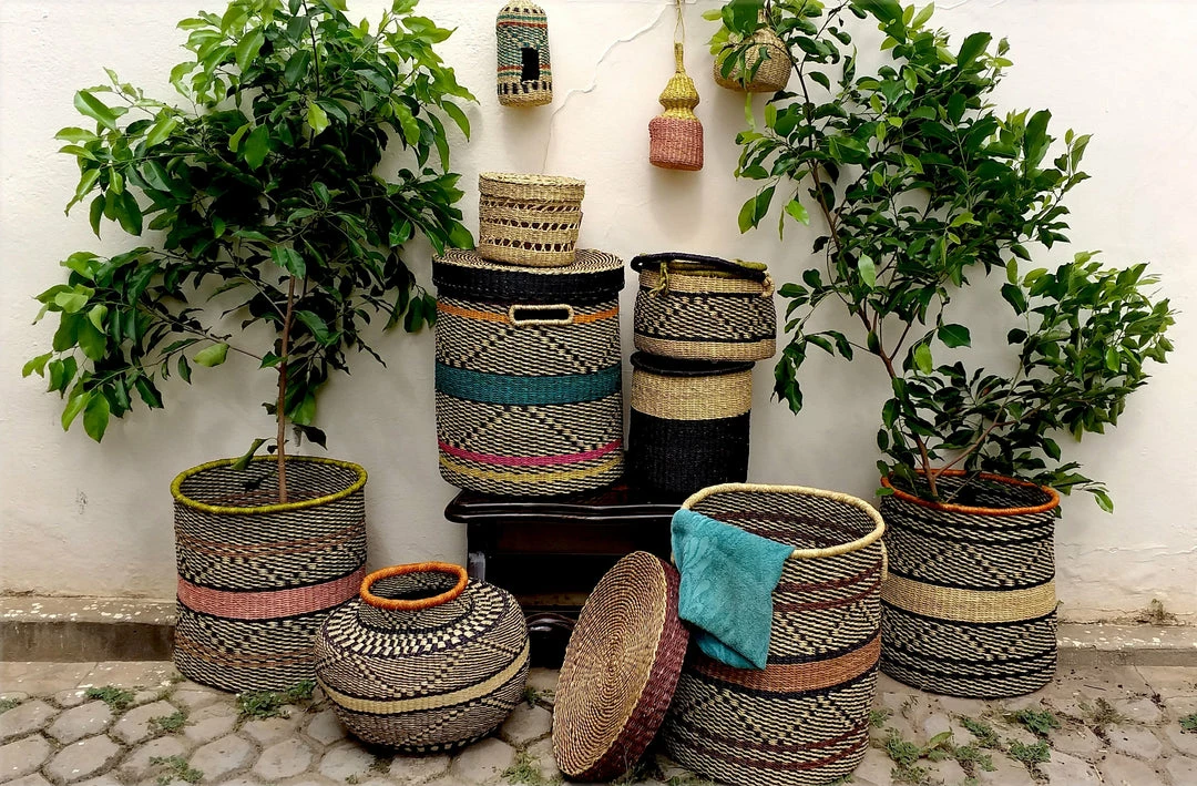 GHANA Multicolor Patterned Grass Hamper HOME 4 GHANA Multicolor Patterned Grass Hamper HOME