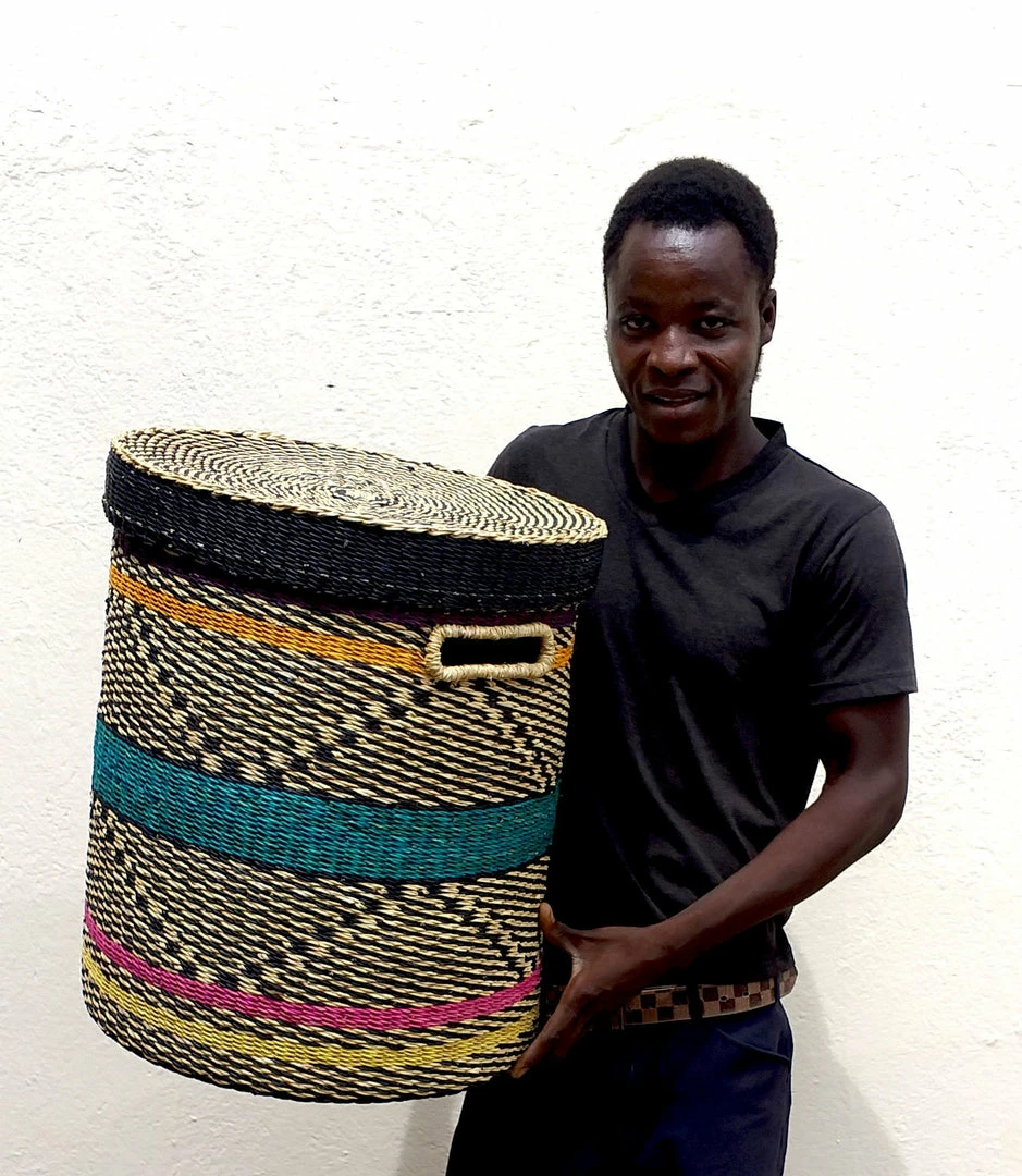 GHANA Multicolor Patterned Grass Hamper HOME 6 GHANA Multicolor Patterned Grass Hamper HOME