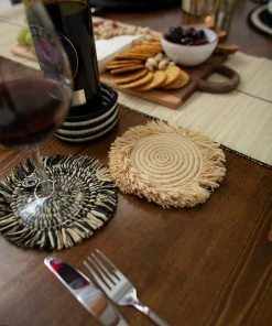 UGANDA Fringed Natural Drink Coasters, Set Of 4 9 UGANDA Fringed Natural Drink Coasters, Set Of 4