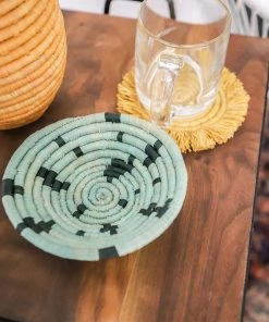 UGANDA HOME Sunset Fringed Raffia Drink Coasters, Set Of 4