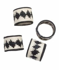 RWANDA HOME Black & White Napkin Rings, Set Of 4