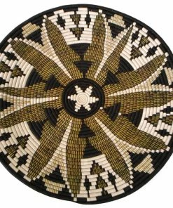 RWANDA HOME 27" Extra Large Black Fleur Plate Woven Wall Art Plate