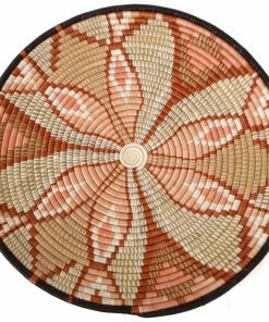 RWANDA 27" Extra Large Peach Fleur Plate Woven Wall Art Plate