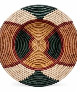 UGANDA HOME 27" Extra Large Forest Green & Burgundy Tabia Woven Wall Art Plate