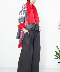 UZBEKISTAN Asymmetric Ikat Jacket With Fleece CLOTHING