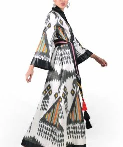 UZBEKISTAN CLOTHING Maxi Ikat Wrap Robe With Sash