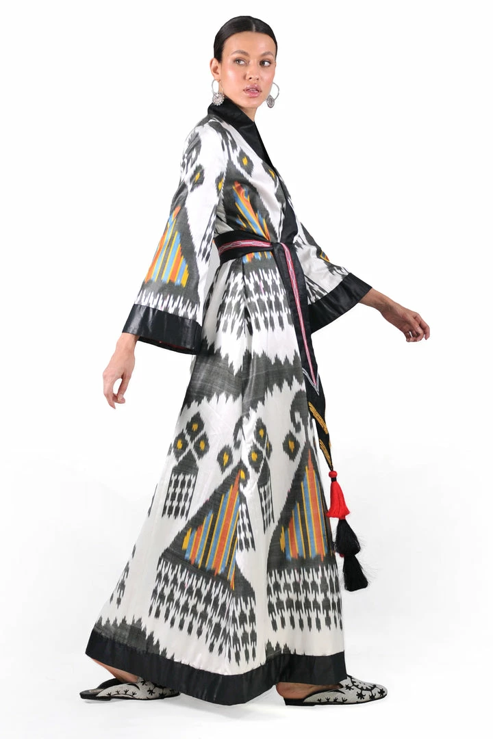 UZBEKISTAN CLOTHING Maxi Ikat Wrap Robe With Sash 3 UZBEKISTAN CLOTHING Maxi Ikat Wrap Robe With Sash