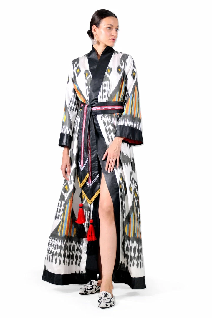 UZBEKISTAN CLOTHING Maxi Ikat Wrap Robe With Sash 4 UZBEKISTAN CLOTHING Maxi Ikat Wrap Robe With Sash