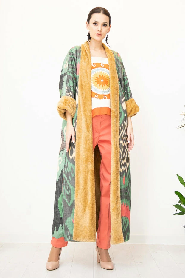 UZBEKISTAN Maxi Ikat Robe With Fleece 4 UZBEKISTAN Maxi Ikat Robe With Fleece