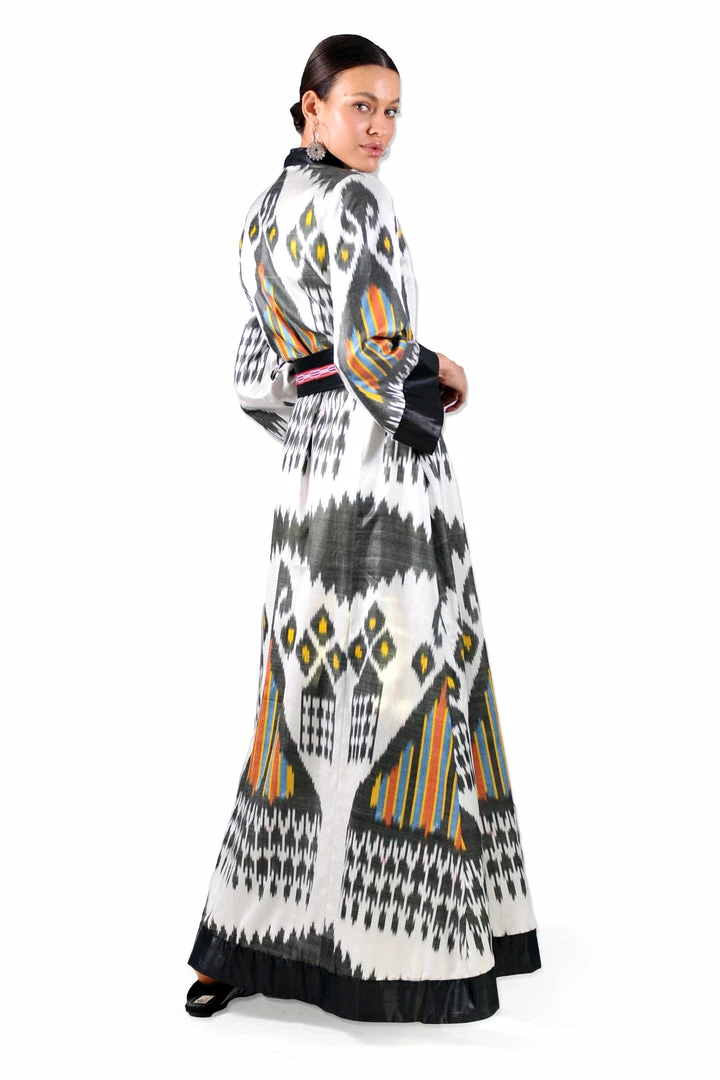 UZBEKISTAN CLOTHING Maxi Ikat Wrap Robe With Sash 5 UZBEKISTAN CLOTHING Maxi Ikat Wrap Robe With Sash