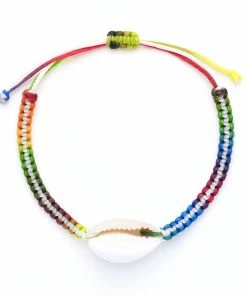 GREECE White Stripe Rainbow Cowrie Shell Bracelet