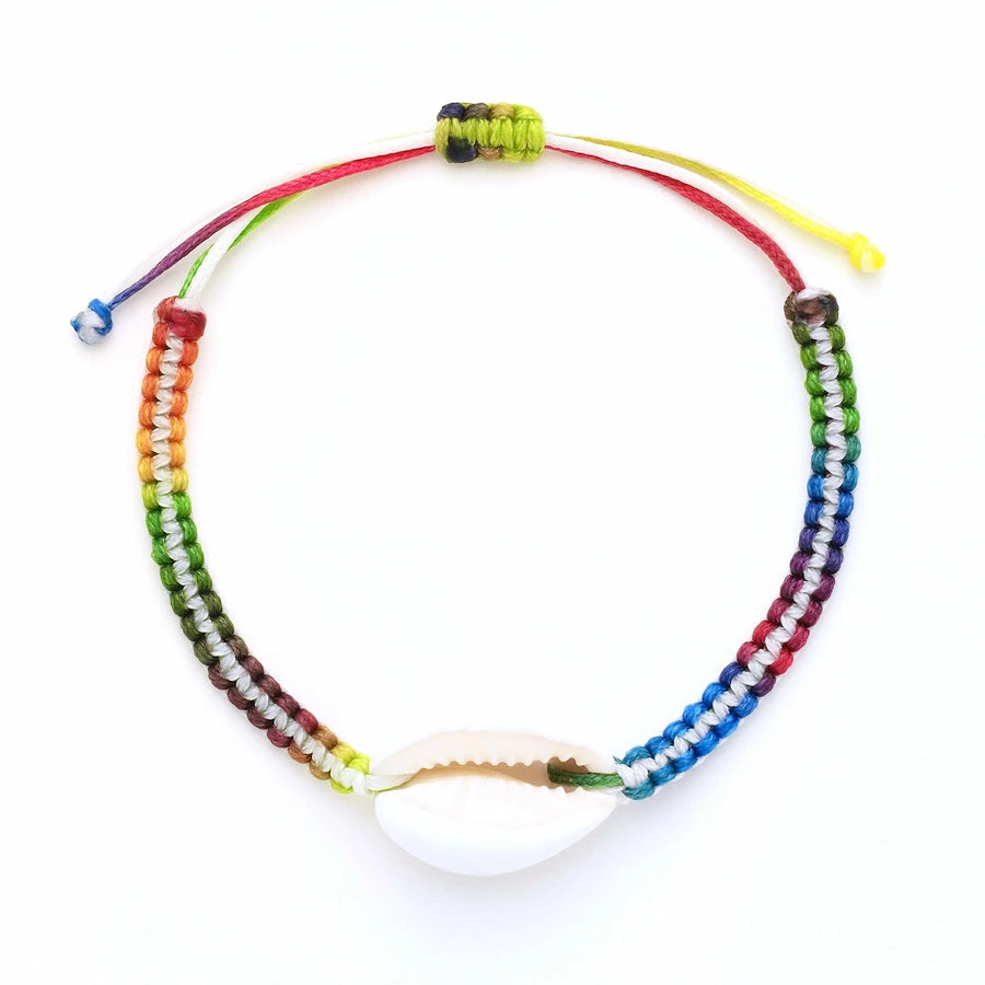 GREECE White Stripe Rainbow Cowrie Shell Bracelet 3 GREECE White Stripe Rainbow Cowrie Shell Bracelet