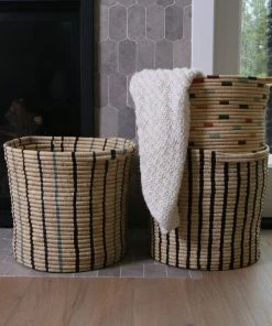 UGANDA Cool Striped Raffia Basket 7 UGANDA Cool Striped Raffia Basket