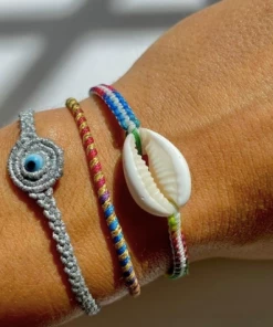 GREECE White Stripe Rainbow Cowrie Shell Bracelet