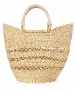 Natural Ghanaian Lacework Wing Shopper With Dye-Free Leather Handles BAGS
