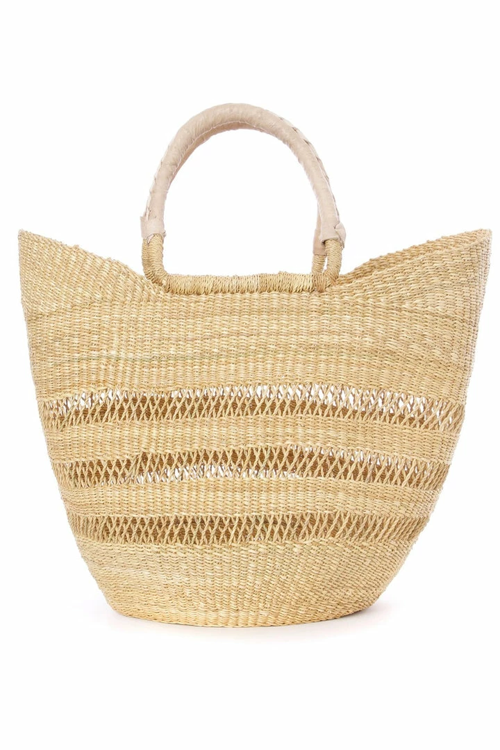 Natural Ghanaian Lacework Wing Shopper With Dye-Free Leather Handles BAGS 3 Natural Ghanaian Lacework Wing Shopper With Dye-Free Leather Handles BAGS