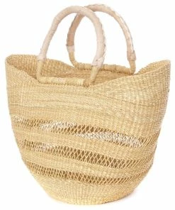 Natural Ghanaian Lacework Wing Shopper With Dye-Free Leather Handles BAGS