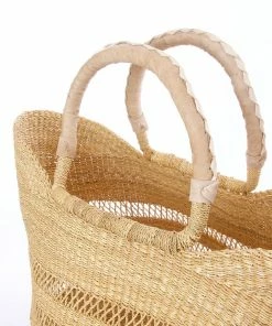 Natural Ghanaian Lacework Wing Shopper With Dye-Free Leather Handles BAGS 7 Natural Ghanaian Lacework Wing Shopper With Dye-Free Leather Handles BAGS