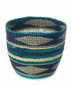 GHANA Lace Weave Teal And Dark Blue Woven Bin