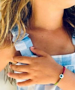 GREECE JEWELRY Kids Rainbow Braided Evil Eye Bracelet