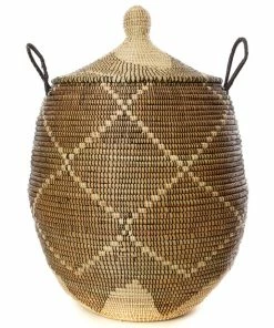 Deals NOMADIC Store 6 SENEGAL Large Black And Cream Diamonds Laundry Hamper Basket HOME