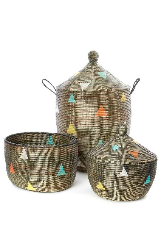SENEGAL HOME Large Teranga Triangles Hamper Basket 6 SENEGAL HOME Large Teranga Triangles Hamper Basket